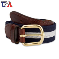 Cotton Stretch Belt with Brown Sized Leather Tab