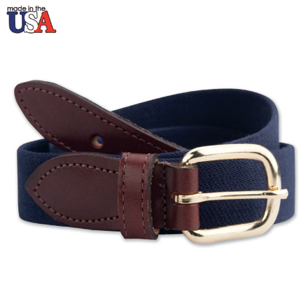 Cotton Stretch Belt with Brown Sized Leather Tab