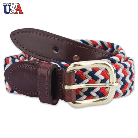 Multi-Colored Stretch Braided Belt With Brown Sized Leather
