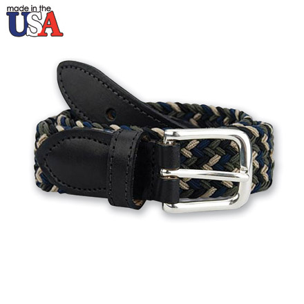 Multi Color Stretch Braided Belt with Black Sized Leather