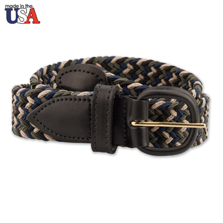 Multi-Colored Stretch Braided Belt With Black Leather Tab