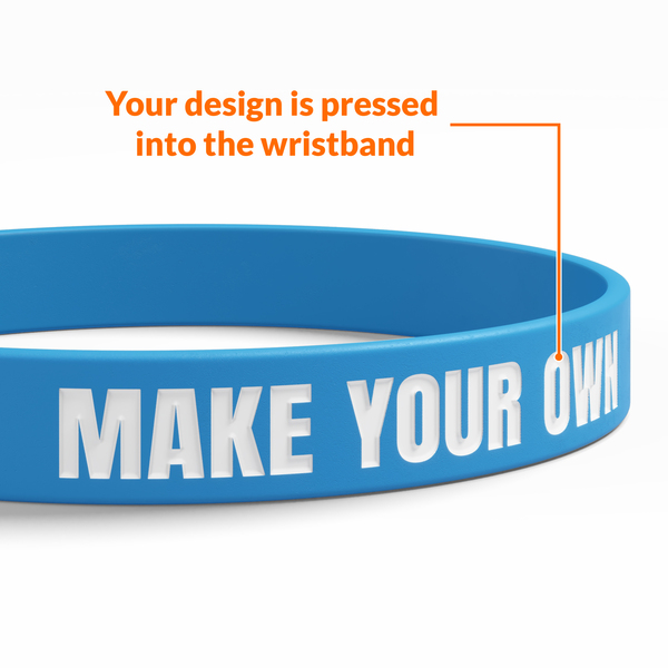 debossed and ink filled means your message is pressed into the wristband