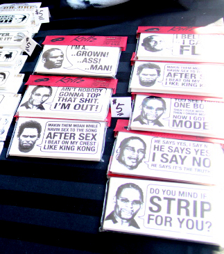 Unofficial R. Kelly bumper stickers for sale at Pitchfork (WBEZ/Andrew Gill)