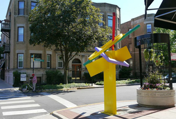 Artist Ray Katz' sculpture Branches was installed on the corner of Newport and Halsted. (WBEZ/ Simran Khosla)