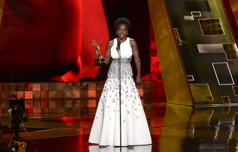 Viola Davis accepts the Emmy for outstanding lead actress in a drama series for How to Get Away With Murder at the 67th Primetime Emmy Awards on Sunday in Los Angeles. (Phil McCarten/Invision for the Television Academy)