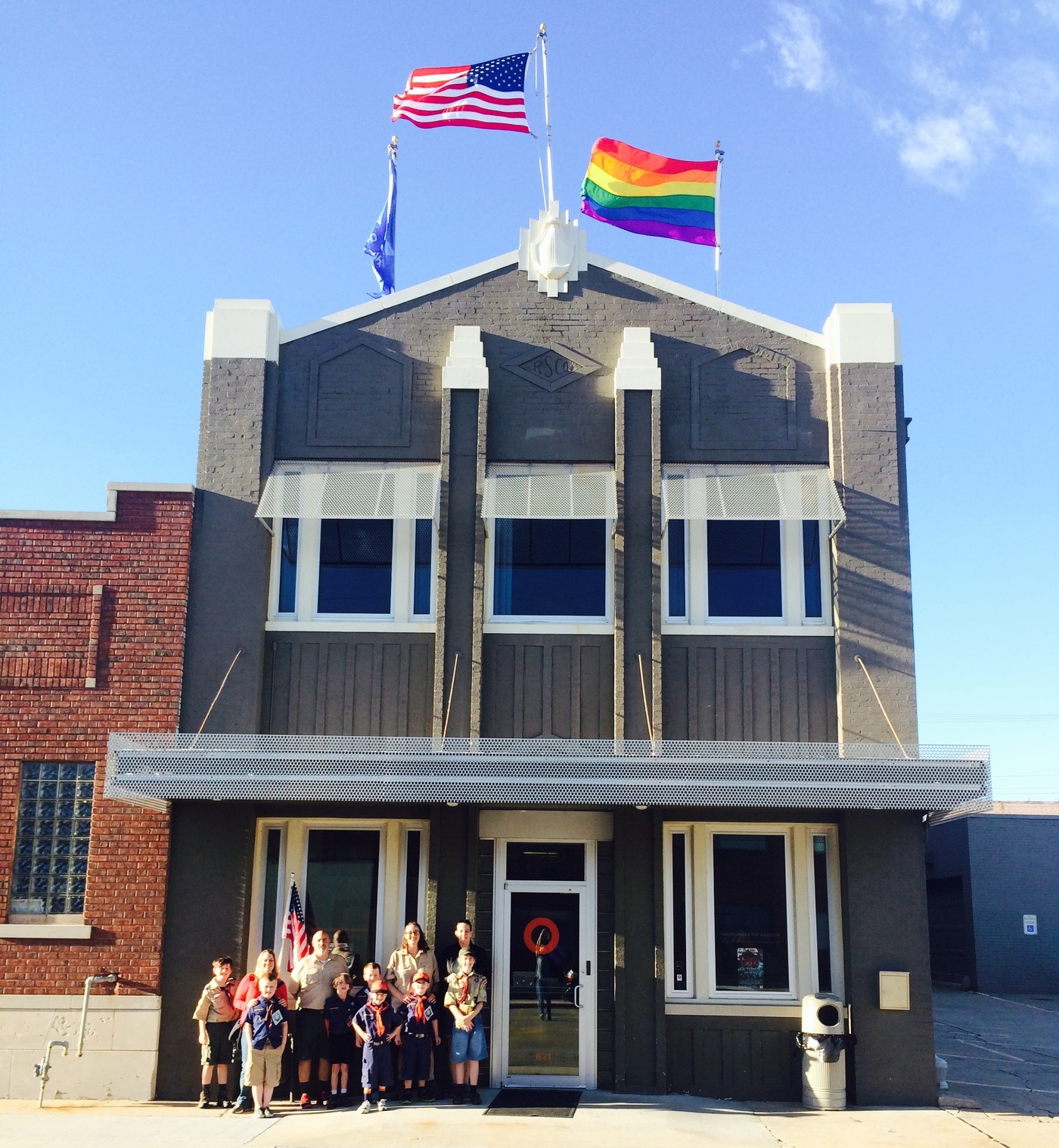 A rainbow flag flies above the Oklahomans for Equality community center in Tulsa, Okla., where Andy Grimes' Cub Scout pack gathers for meetings. (Amy Gastelum)