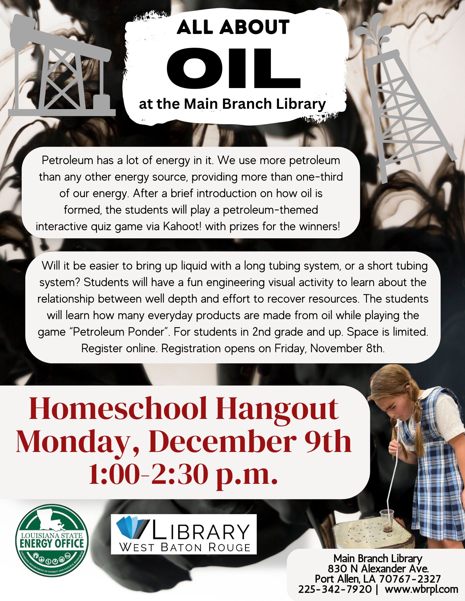 Homeschool Hangout All About Oil – Main Branch – West Baton Rouge 