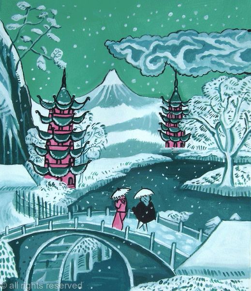 Oriental snowscape - Acrylic on paper