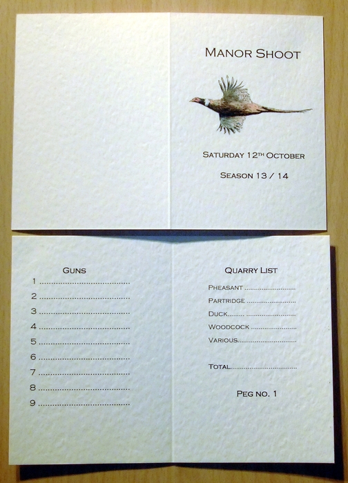 Manor Shoot example of shoot or game card