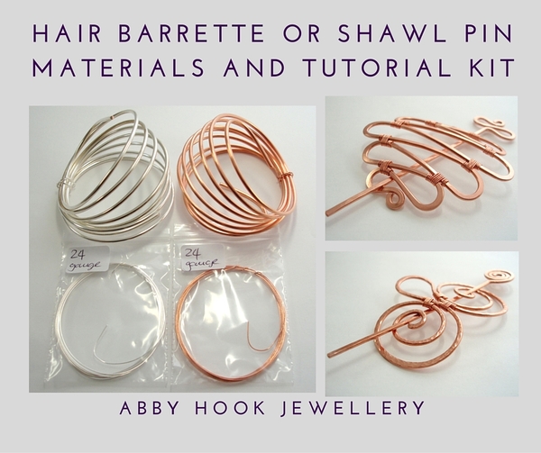 Hair Barrette or Shawl pin Materials and tutorial Kit Wire and PDF file