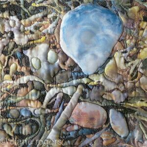 Blue Shell - Printed embroidered, quilted, silk textile