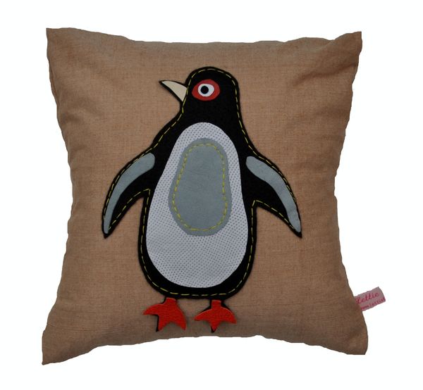 Penguin Cushion Organic cotton, ecofi felt and hand stitching