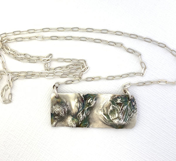 Wildflower Rectangular Silver Pendant Fine Silver, sterling silver