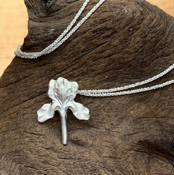 Silver Iris Pendant - Fine silver, sterling silver