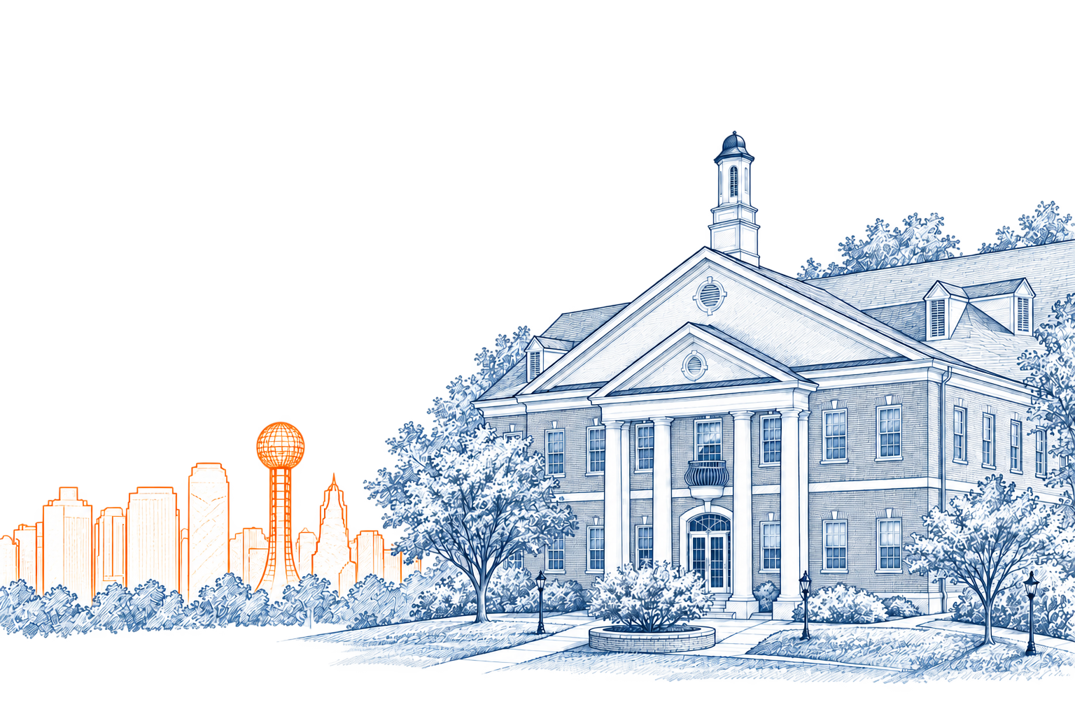 Johnson University and Knoxville skyline illustration