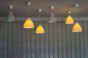 Recessed ceiling lights in a coffee shop
