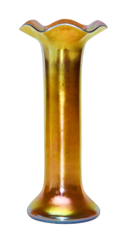 Steuben Gold Aurene Glass Ruffled Trumpet Vase