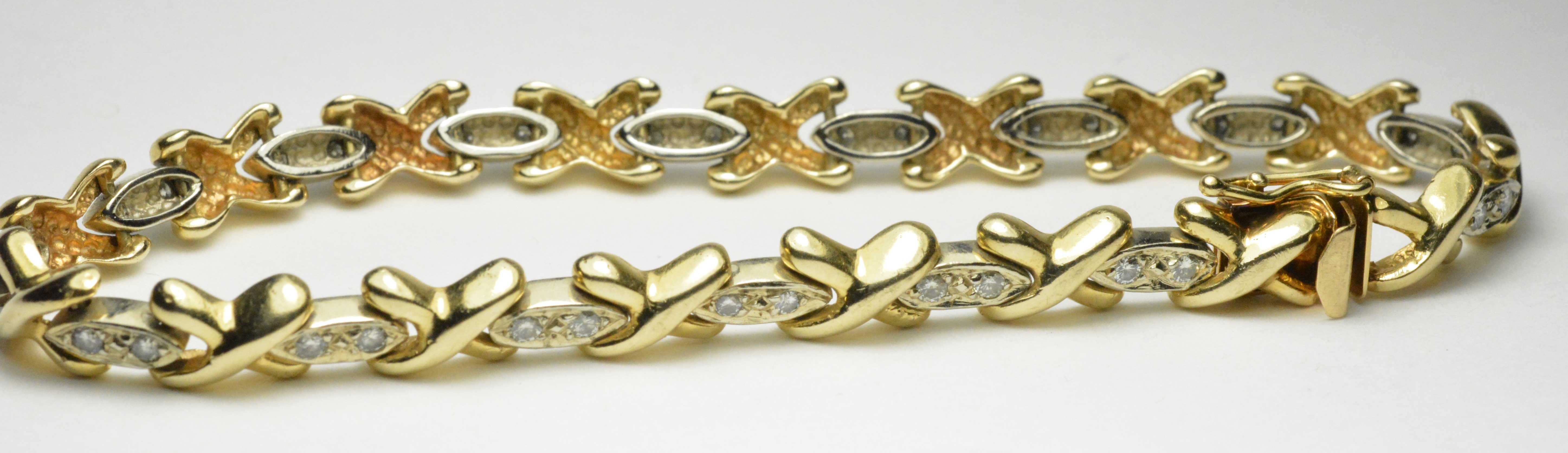 Ladies 14k Two Tone Yellow White Gold Bracelet .79cts TCW Length 7.5