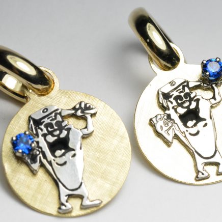 14k Yellow Gold Tasmanian Devil Earrings Blue Stone Hoop