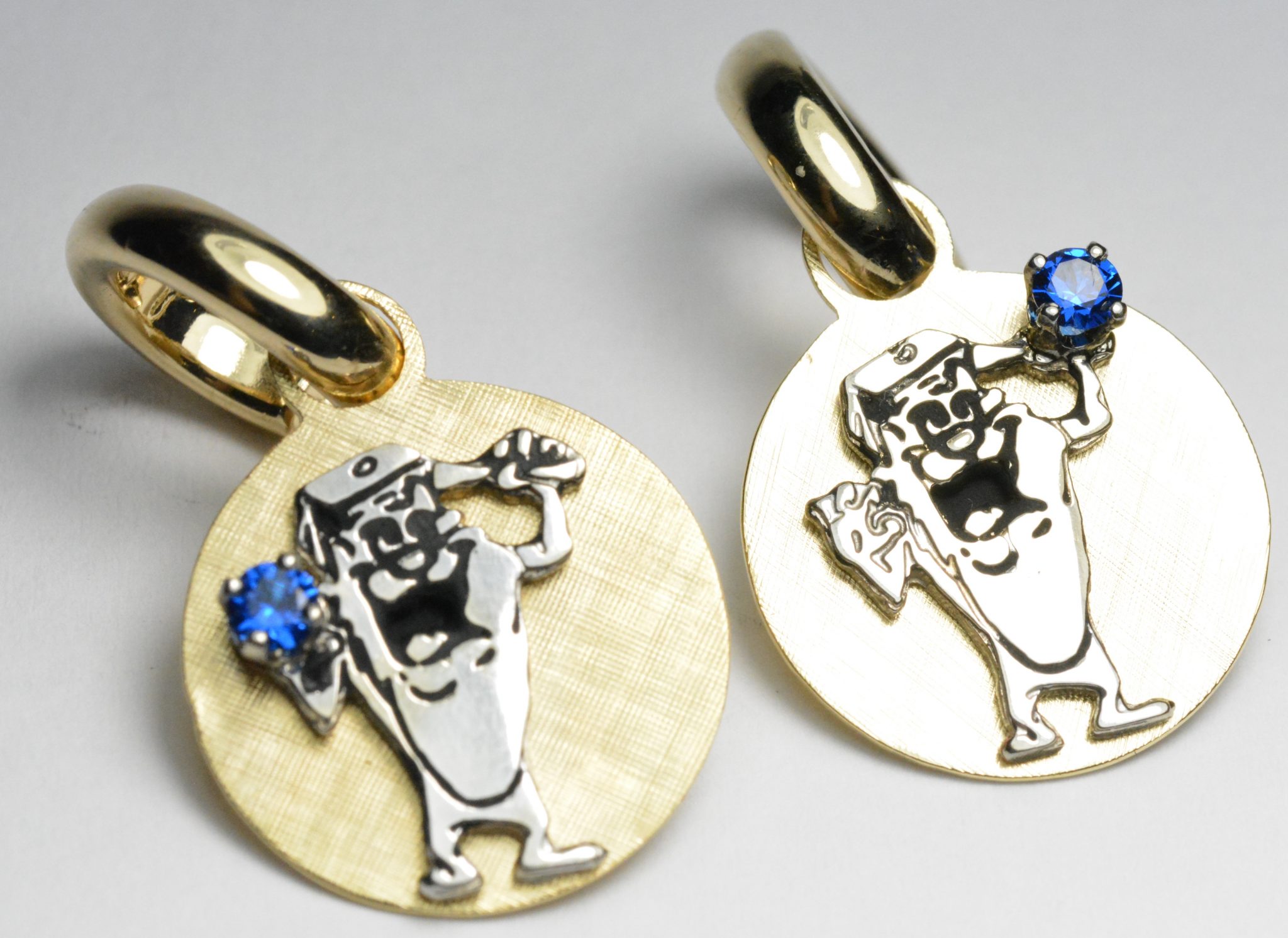 14k Yellow Gold Tasmanian Devil Earrings Blue Stone Hoop
