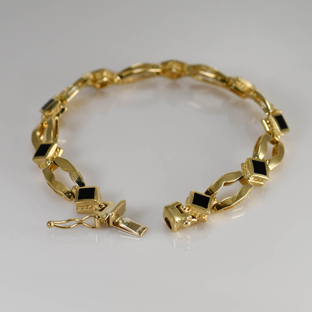 14K Yellow Gold Black Onyx Bracelet 25.4g Tangible Investments
