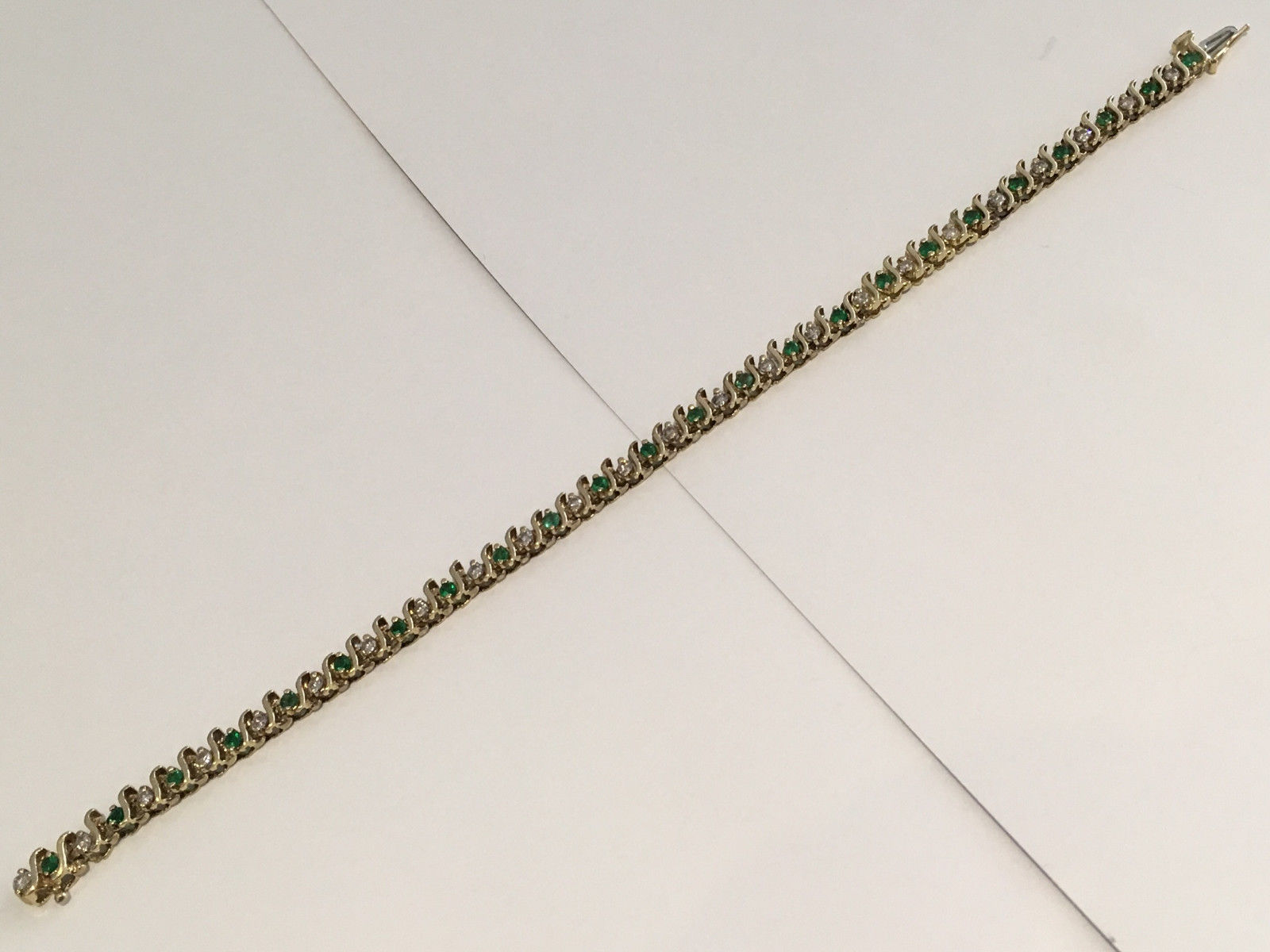 14k Yellow Gold 1.25 ct Diamond Emerald Tennis Bracelet - 8.2" Length