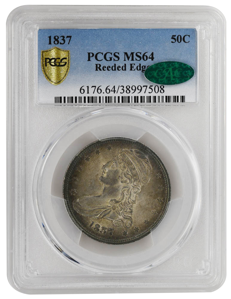 1837 50C Reeded Edge Capped Bust Half Dollar, PCGS MS64 CAC