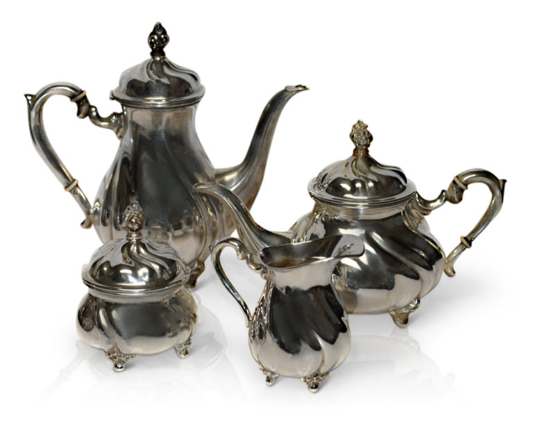 Handarbeit German (.835) Silver 4 Piece Tea Service Set