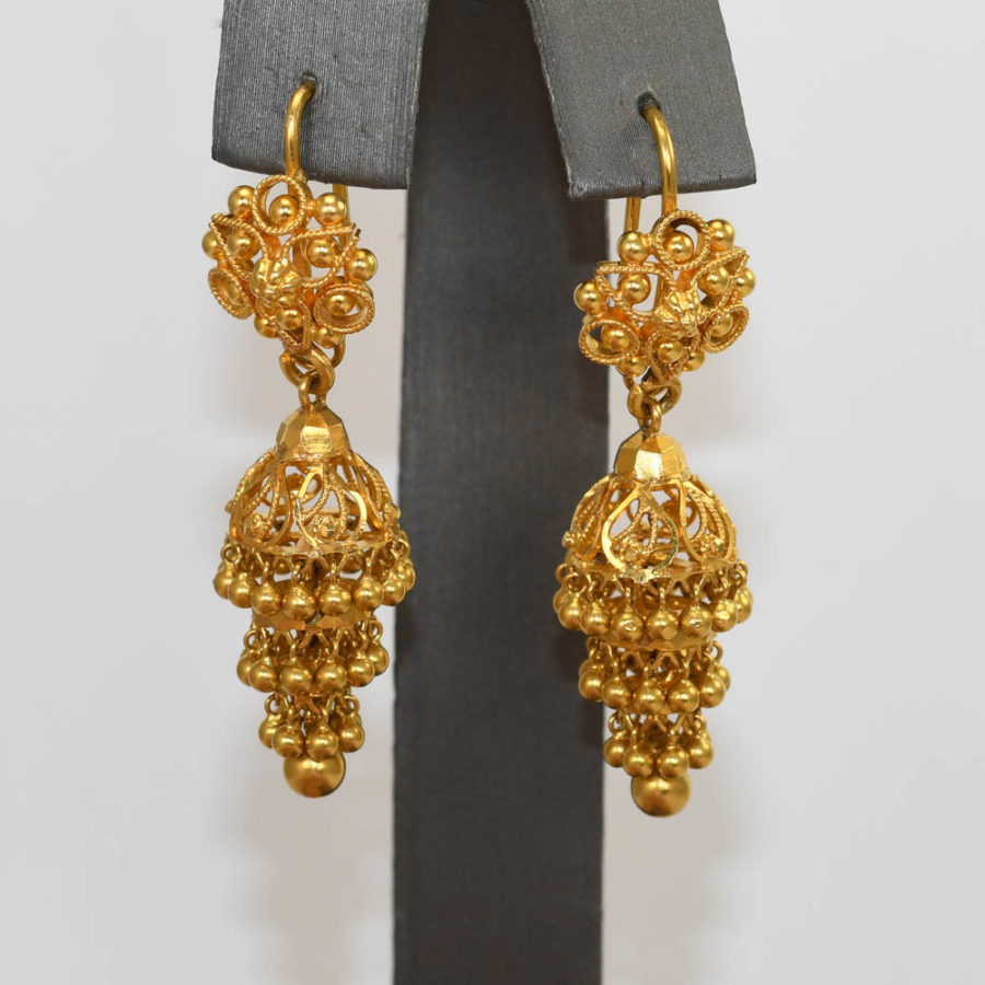 22K Yellow Gold Indian Dangle Earrings, 8.8gr
