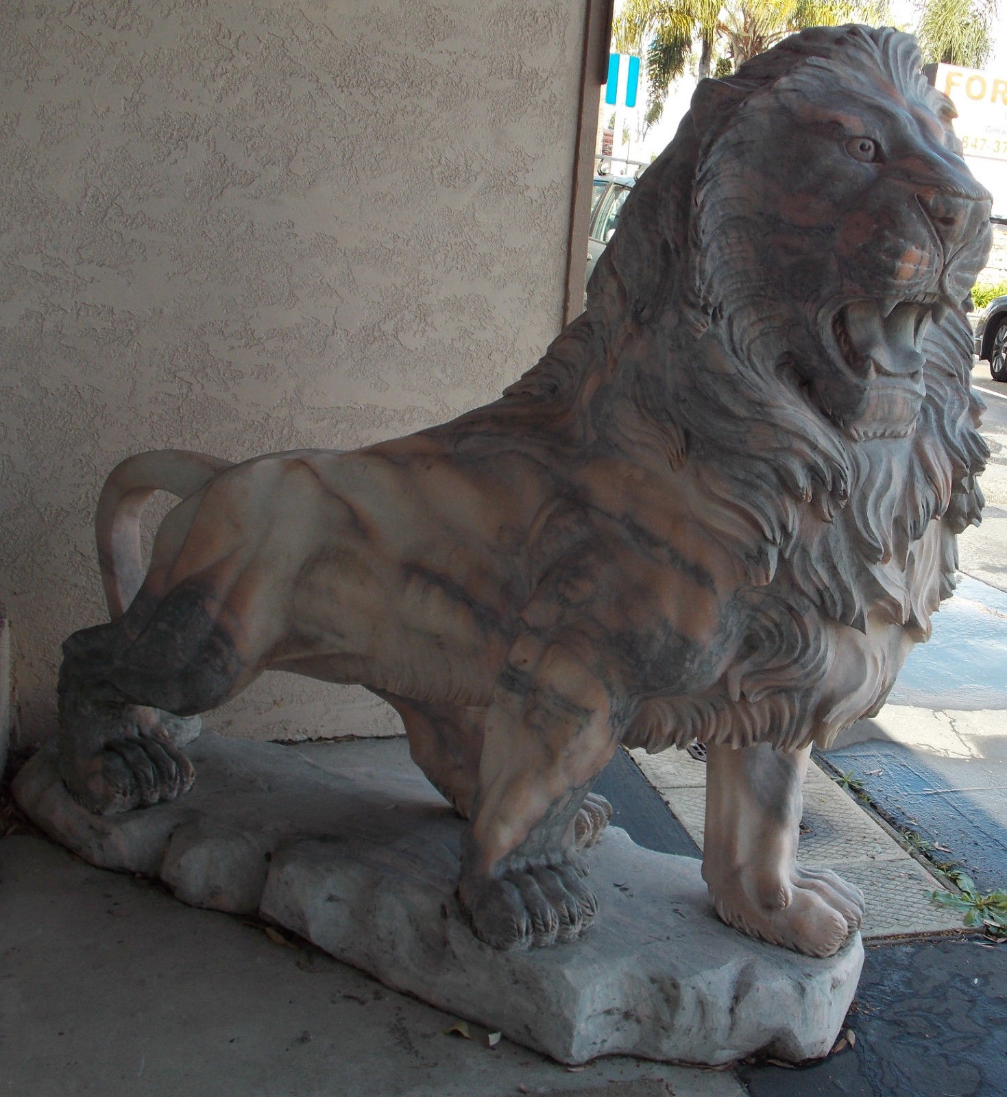 Pair of Marble Hand Carved Lion Statues Genuine Chinese Pink and Grey