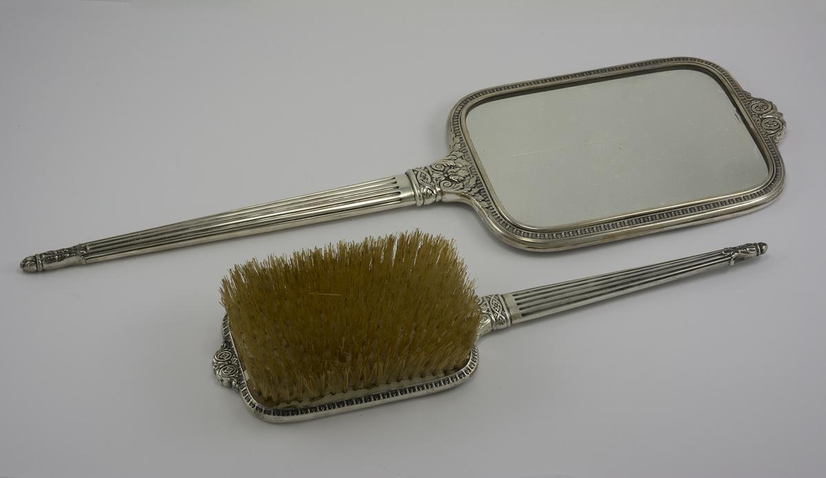Superb Victorian Sterling Silver Mirror & Brush Set by International
