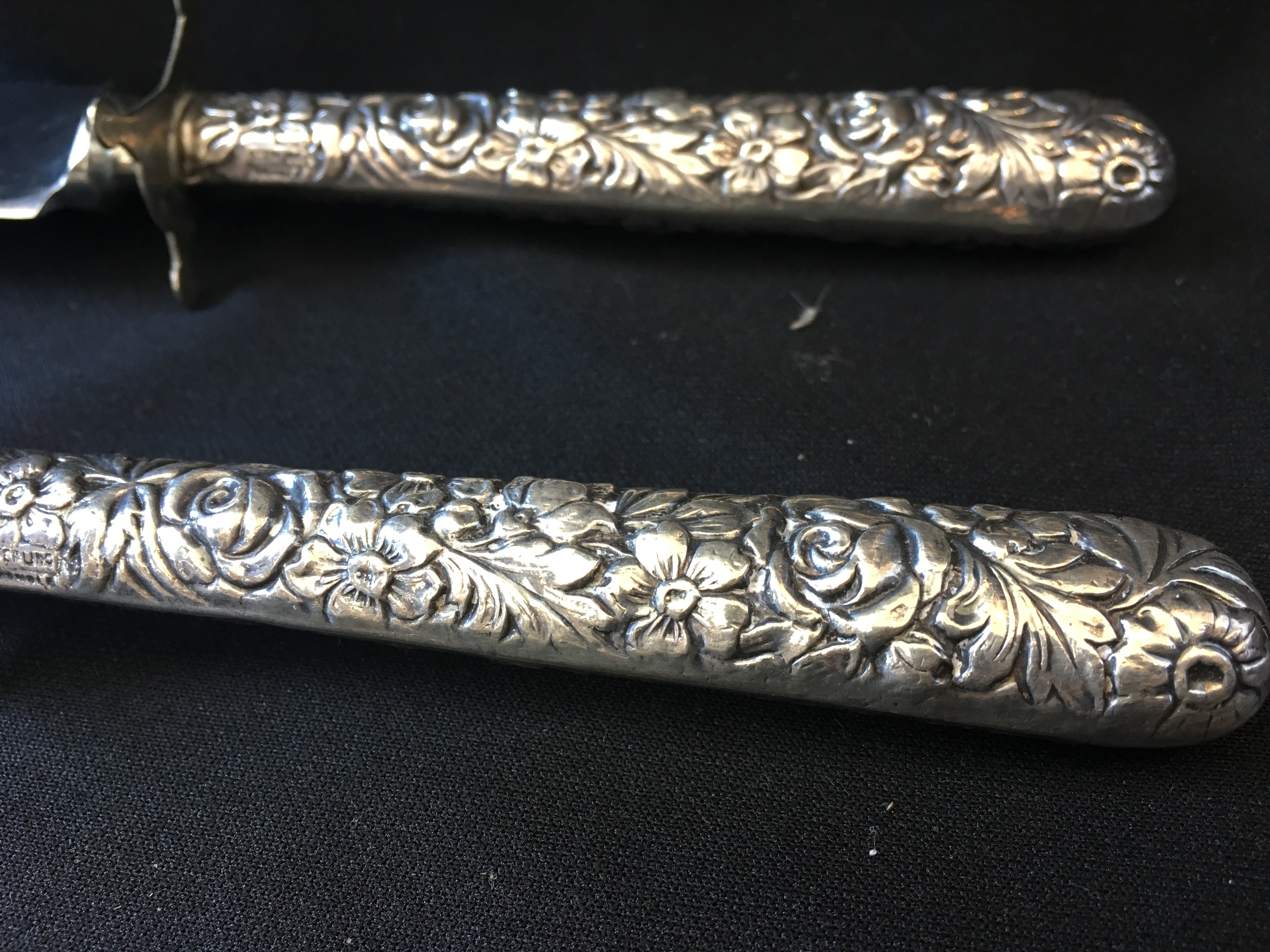 Antique Sterling Silver Carving Set Floral Pattern STAMPED 10.5" eBay