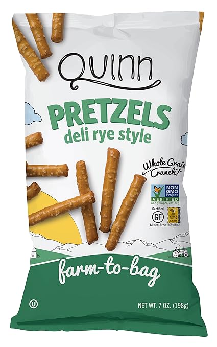 Quinn Snacks Non-GMO and Gluten Free Pretzels, Deli Style Rye, 7 Ounce (3 Count)