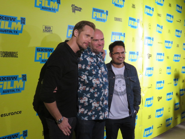 Alexander Skarsgard, director John Michael McDonugh, Michael Pena; Photo by Daniel S Levine