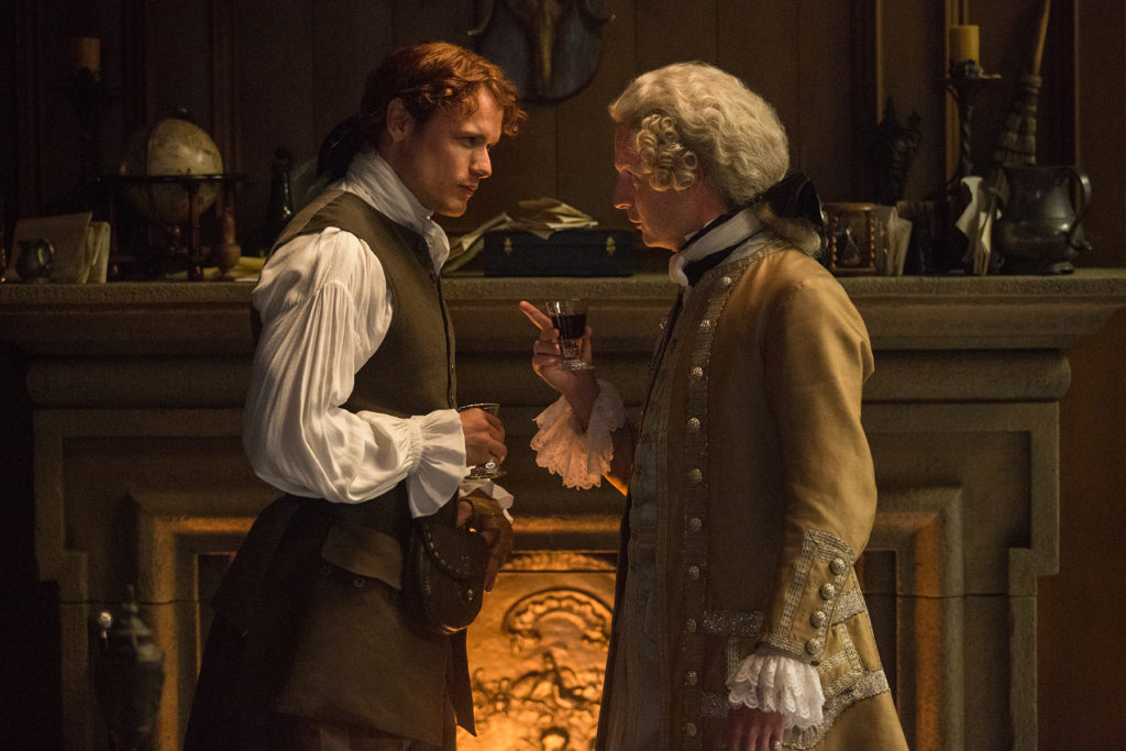 Andrew Gower (as Prince Charles Stuart), Sam Heughan (as Jamie Fraser