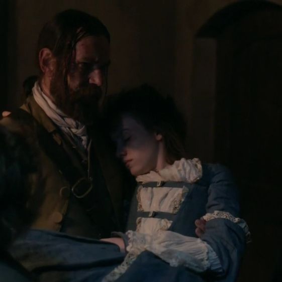 Murtagh (Duncan LaCroix) and Mary Hawkins (Rosie Day) in Season Two of ‘Outlander’ on Starz, Episode 204, “La Dame Blanche” via https://outlander-online.com/