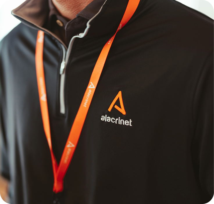Alacrinet embroidered jacket and orange branded lanyard