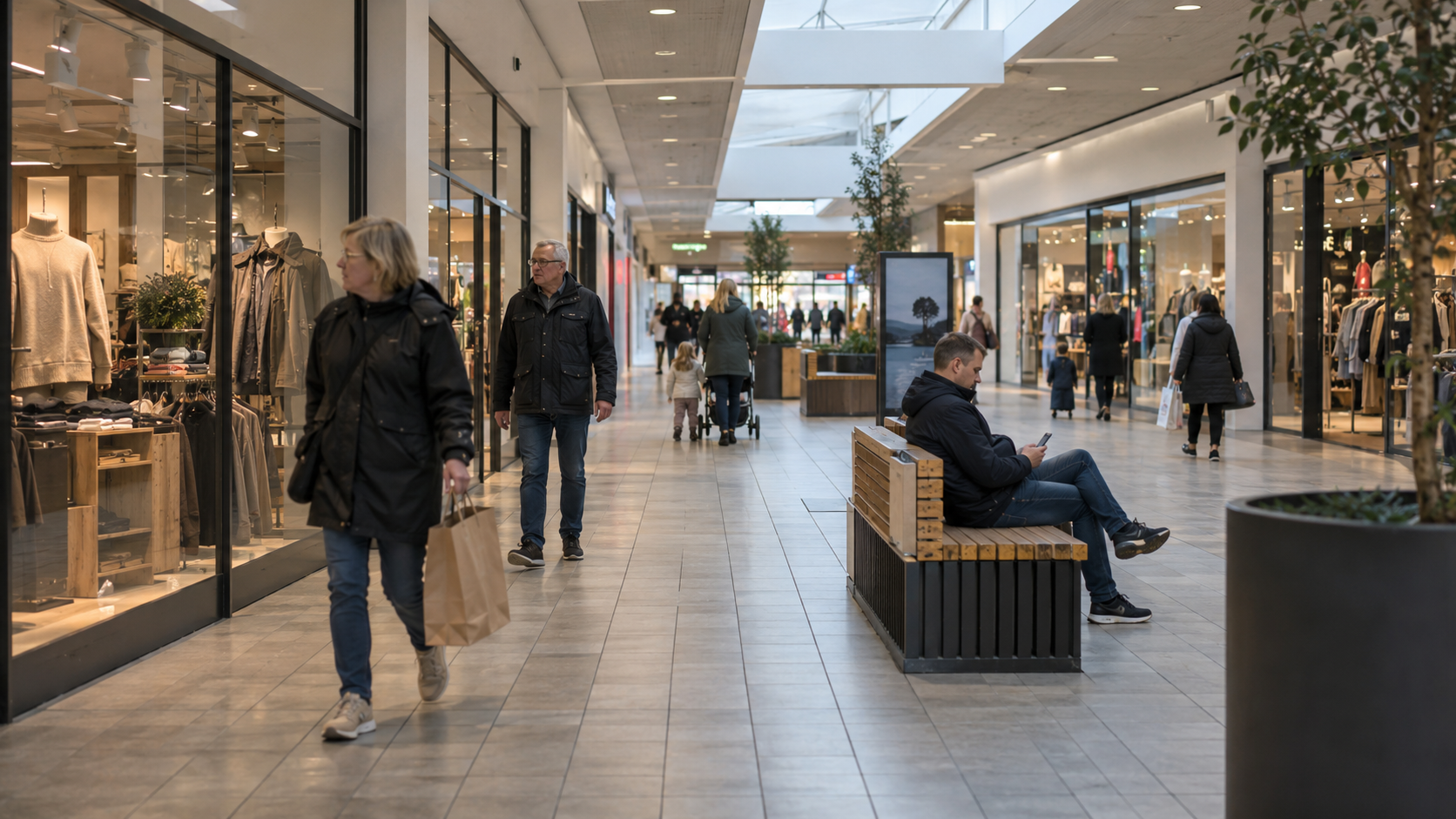 Gangarealer i storcenter med trådløs dækning