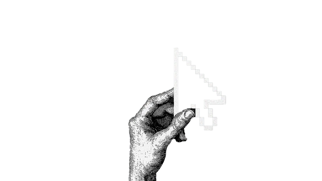 A hand closing on a pixelated cursor arrow