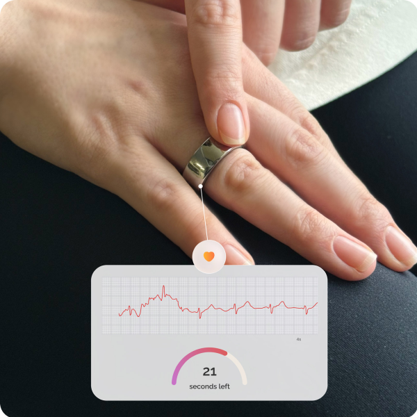 Taking a 40-second ECG by touching the Circular Ring 2 with the opposite hand