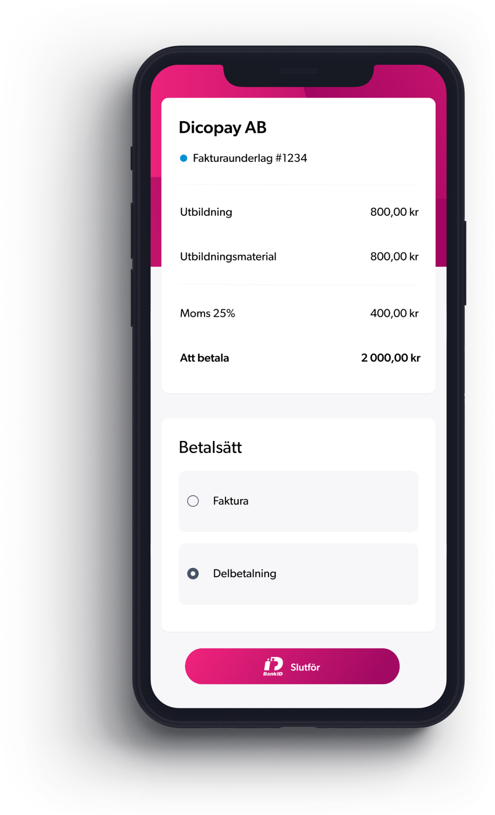 A customer choosing how to pay a Dicopay invoice on their phone