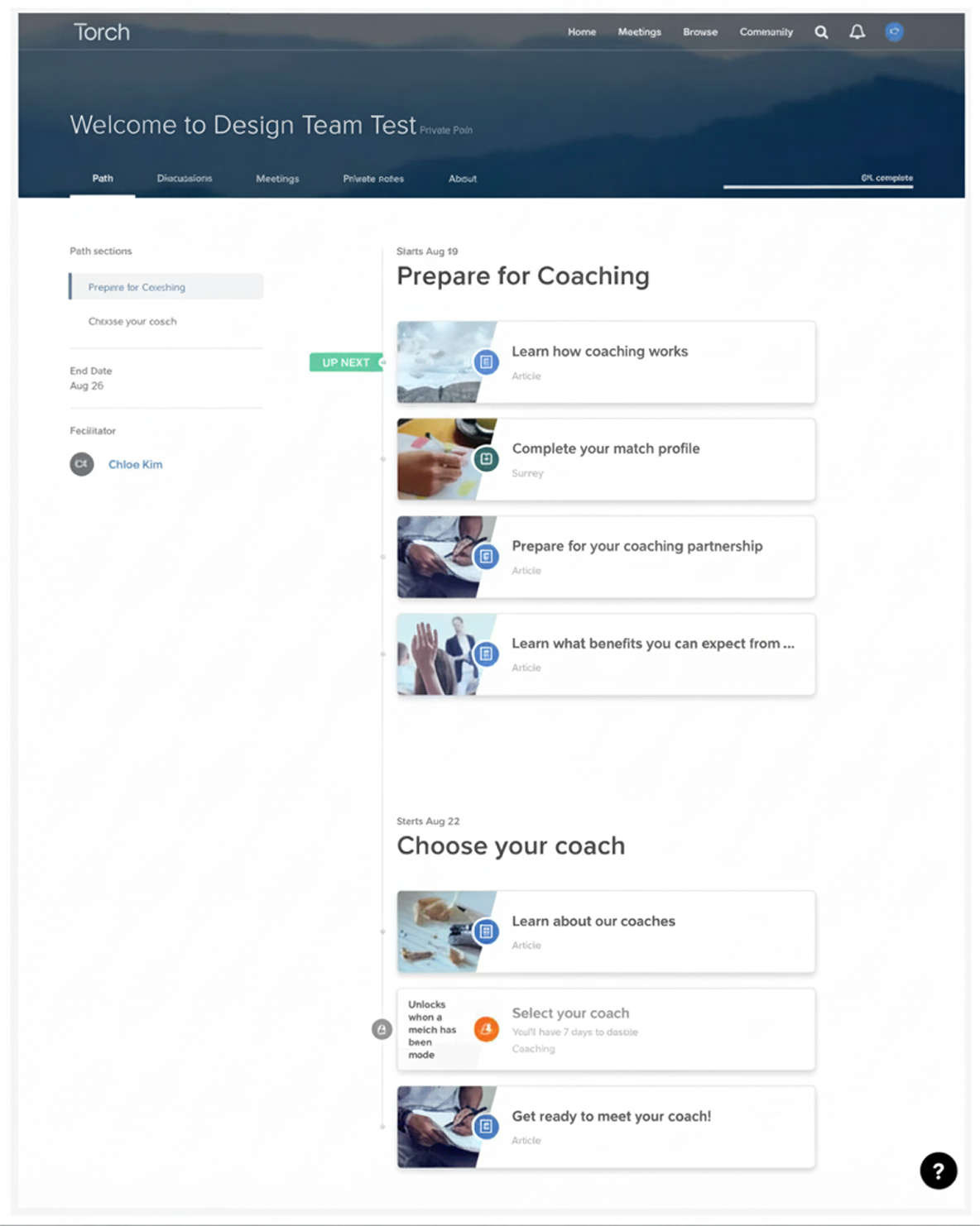 Original Path page with no onboarding guidance
