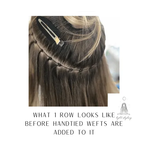 One row of Natural Beaded Rows extensions at Light Styling, before wefts are sewn onto it