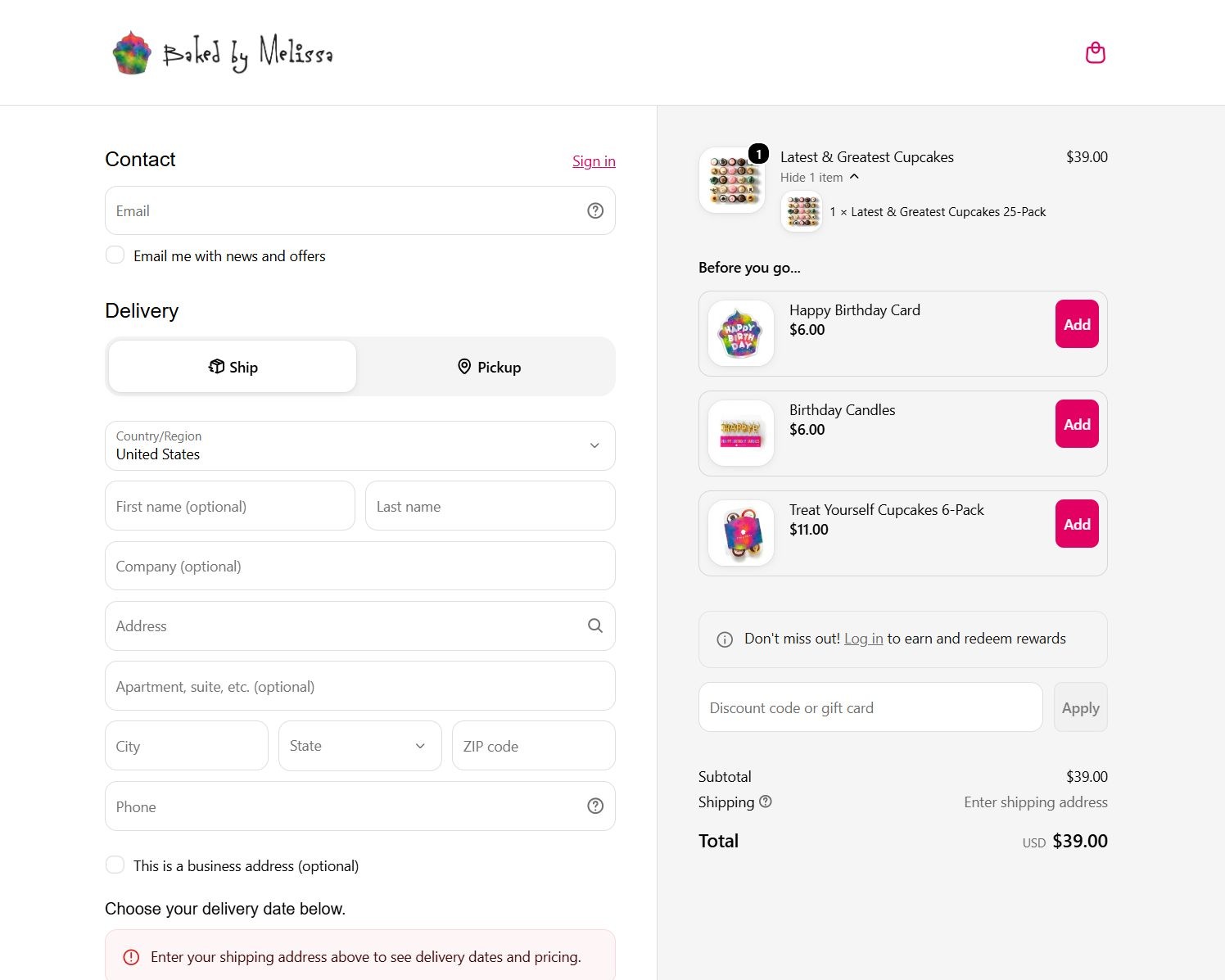 Checkout with Before you go add-ons