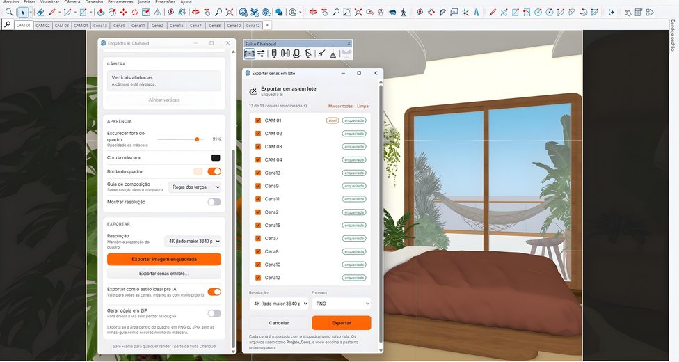 Plugin da Chahoud aberto dentro do SketchUp