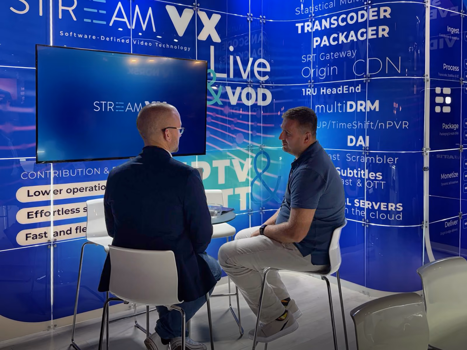 Conversation at the StreamVX booth, IBC 2026