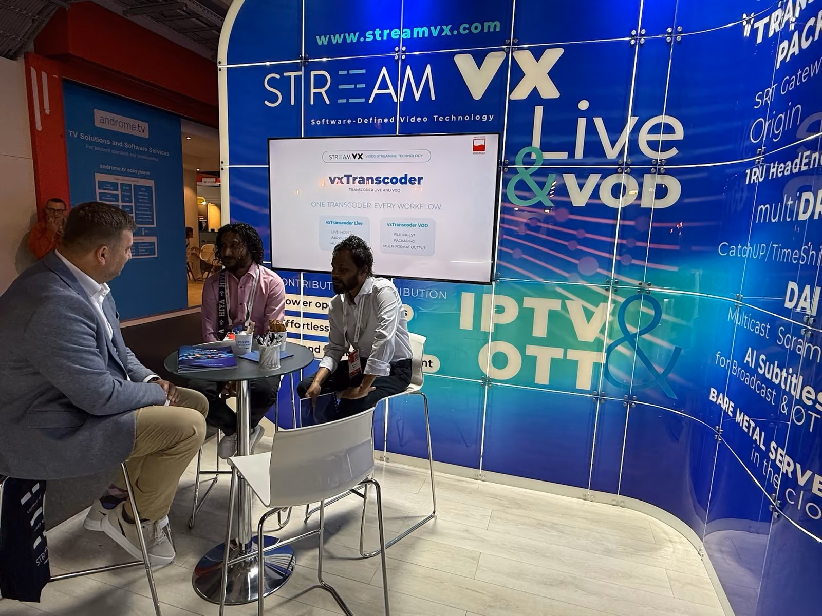 Demo conversation at the StreamVX booth, IBC 2026