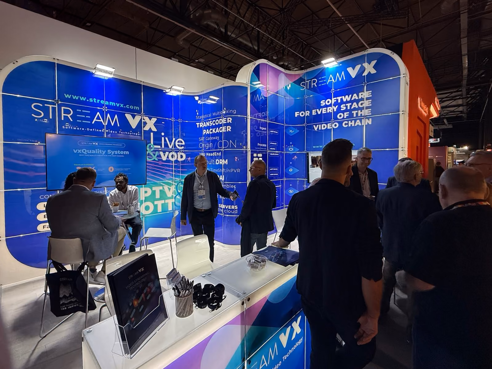 Visitors at the StreamVX booth, IBC 2026