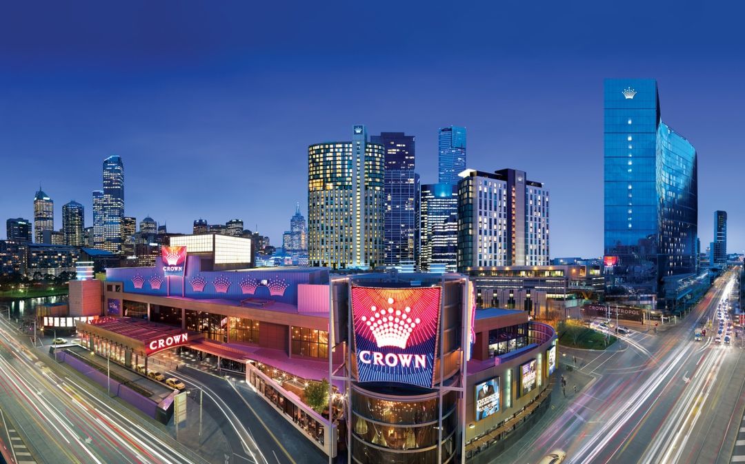 Exterior of Crown Melbourne on the Southbank of the Yarra River