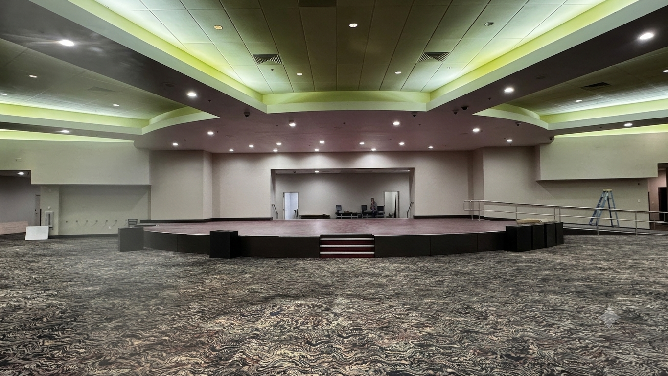 Tachi Palace bingo hall before the refresh — LED walls not yet installed, flat dull lighting